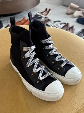 Dior Black High-Top Sneakers with Branded White Laces